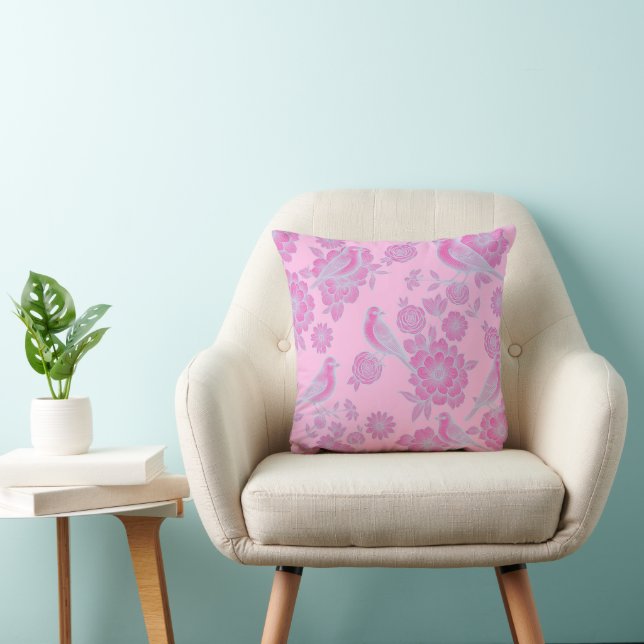 Almofada Vol Soft Pink 🌸 Floral Pássaro (Cadeira)