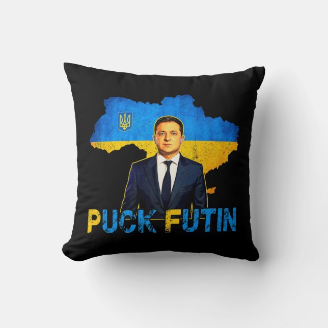 Almofada Volodymyr Zelensky Puck Futin Memória Eu Fico Com  (Frente)