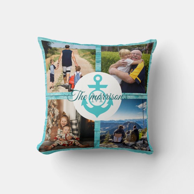 Almofada Vovô Colagem Personalizada de Fotos Colagem Azul â (Frente)