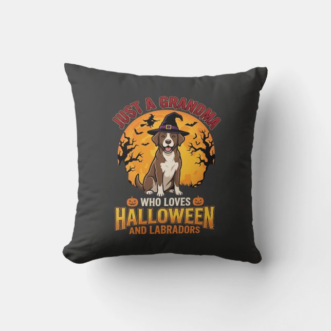 Almofada Vovó de Halloween Labrador Design de Cachorro_1 (Frente)