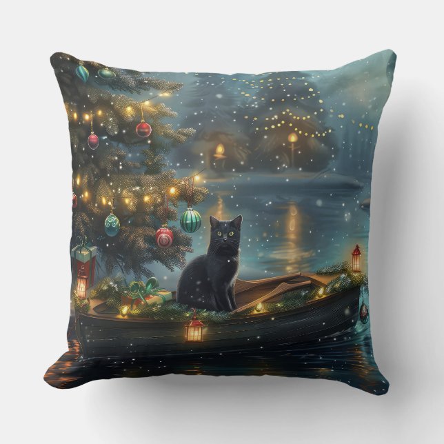 Almofada Voyage festiva de gato preto (Frente)