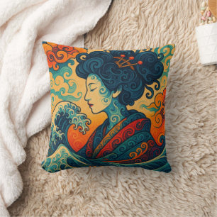 Almofada Vvetor oriental abstrato Geisha Kanagawa ondas