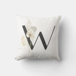 Almofada W Inicial com Flores Selvagens de Cor Molhada