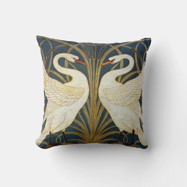 Almofada Walter Crane - Swan, Rush E Iris Art Nouveau (Frente)