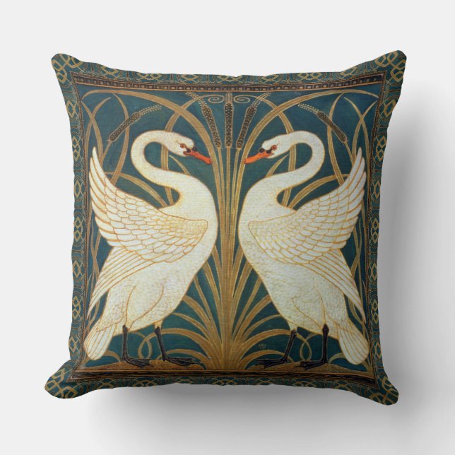 Almofada Walter Crane Swan, Rush E Iris Art Nouveau (Frente)