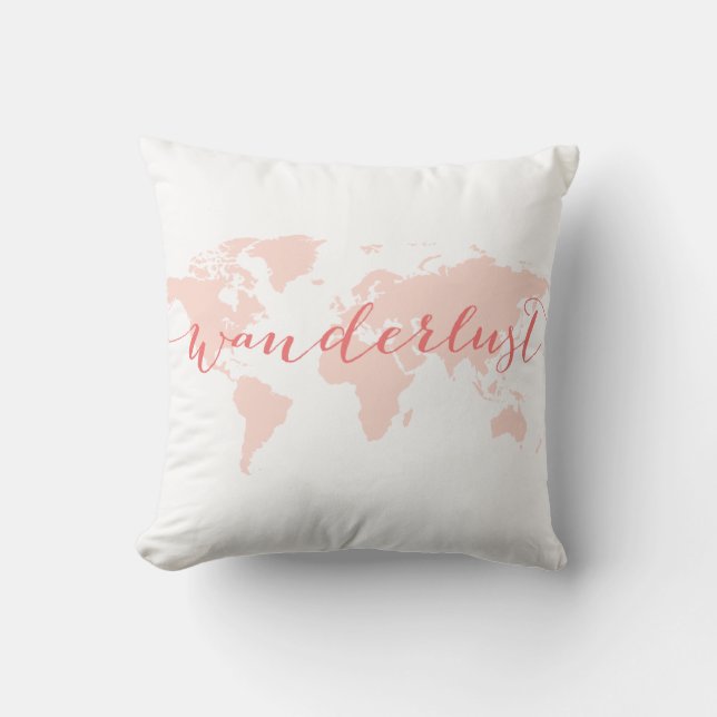 Almofada Wanderlust, desejo viajar, mapa do mundo (Frente)