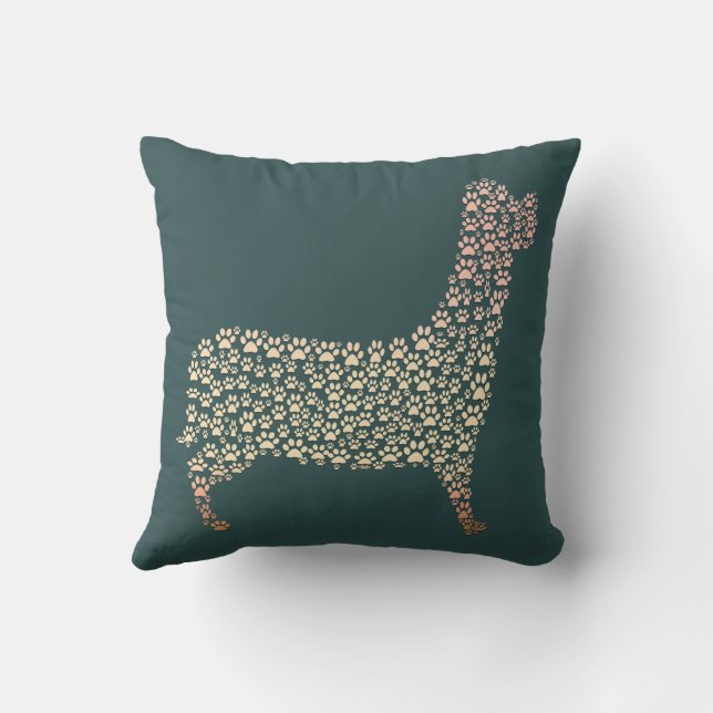 Almofada Warm Gold Gradient Paw Print Dog Silhouette Fabric (Verso)