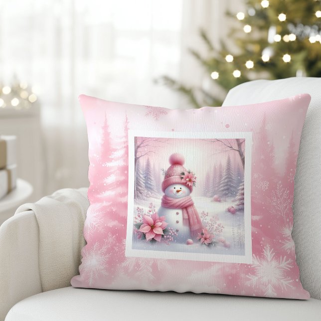 Almofada Warm Pinkmas Forest Snowman Christmas Pillow Gift (Warm Pinkmas Forest Snowman Christmas Pillow Gift)