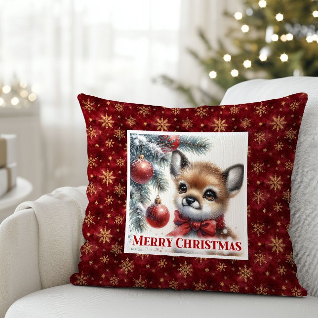 Almofada Warm winter scene baby fawn Christmas pillow  (Warm winter scene baby fawn Christmas pillow (48))