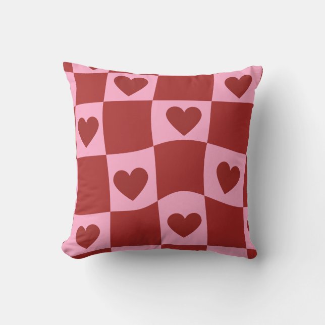 Almofada Warped Crimson Pink Checkerboard Pillow (Frente)