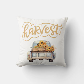 Almofada Watercolor Autumn Pumpkins, Vintage Harvest Truck