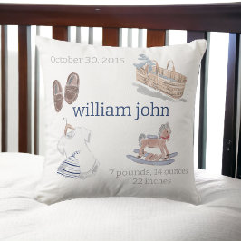 Almofada Watercolor Baby Boy Nursery Stats Keepsaet