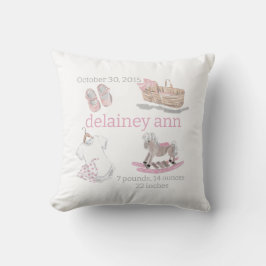 Almofada Watercolor Baby Girl Nursersert Stats Keepsaet