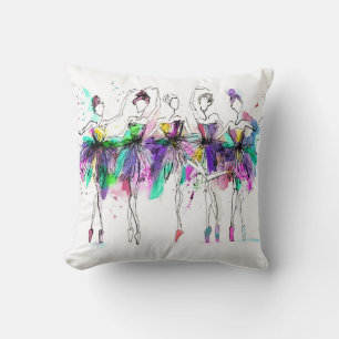 Almofada Watercolor Ballerinas: Ilustração da Dança Brilhan