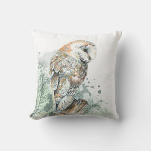 Almofada Watercolor Barn Owl Bird Wildlife Nature Art Hoo