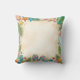 Almofada Watercolor Beach Seashells Sand Border Pillow