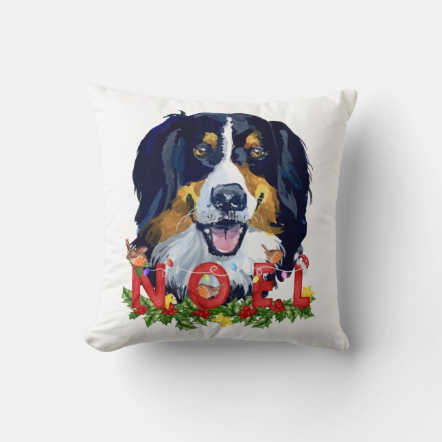Almofada Watercolor Bernese Mountain Dog Natal (Frente)