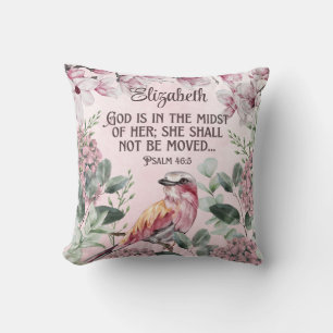 Almofada Watercolor Bird Flowers Christian Scripting Name