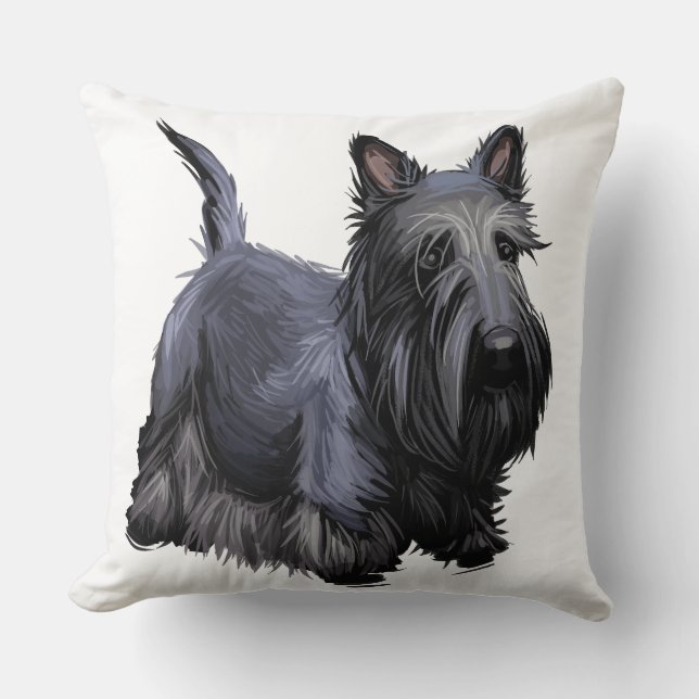 ALMOFADA WATERCOLOR BLACK SCOTTISH TERRIER DOG (Frente)