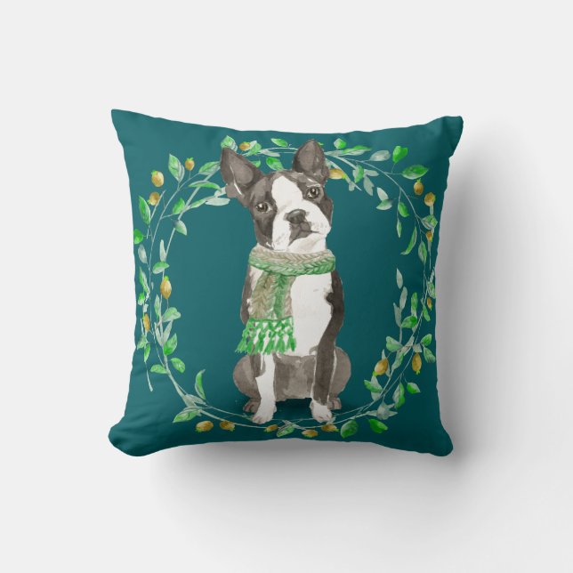 Almofada Watercolor Boston Terrier Bestie (Frente)