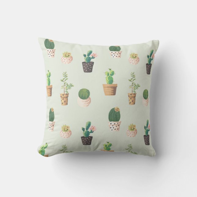 Almofada Watercolor Cactus Pattern Mint Green (Frente)
