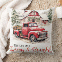 Watercolor Christmas Vintage Truck and Barn