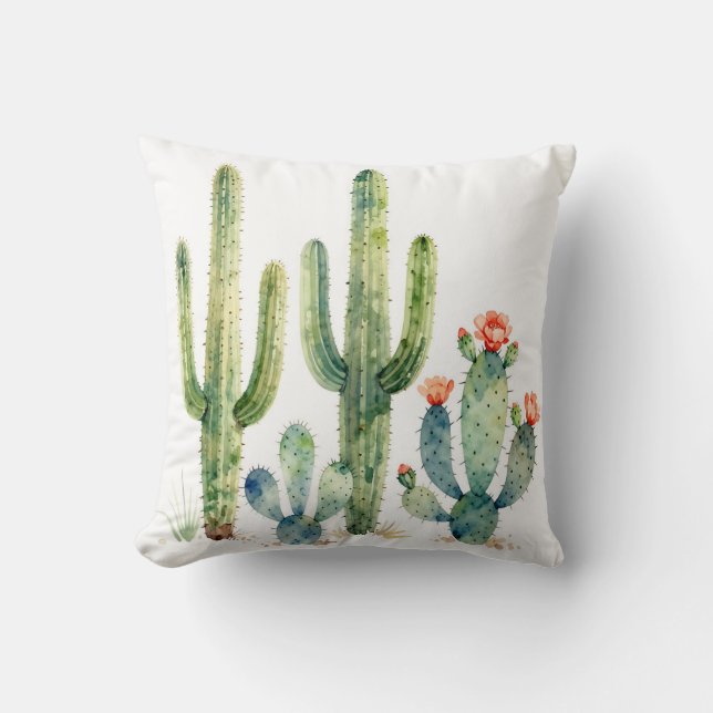 Almofada Watercolor Desert Cactus Garden (Frente)