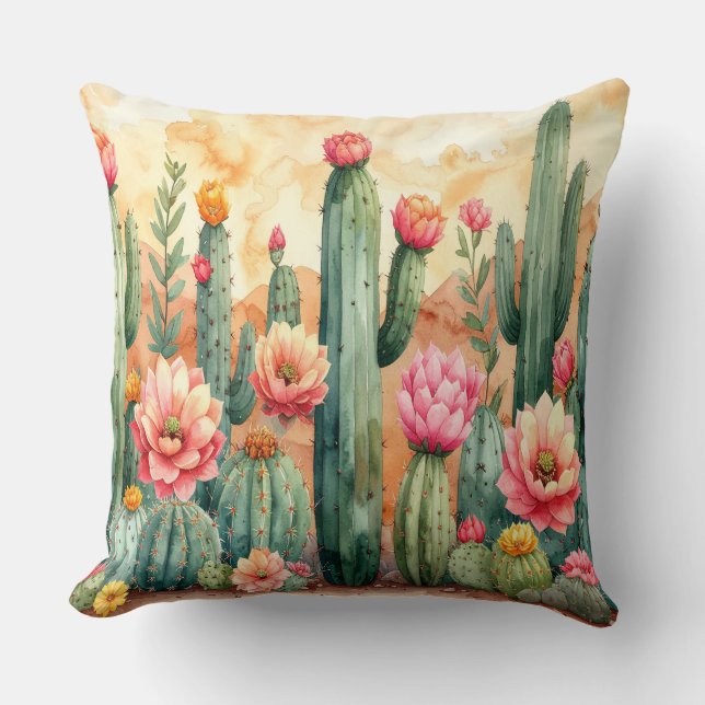 Almofada Watercolor Desert Cactus Garden Pillow (Frente)