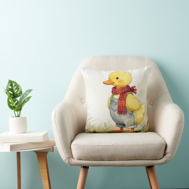 Almofada Watercolor Duckling Wearing Denim Overalls (Cadeira)