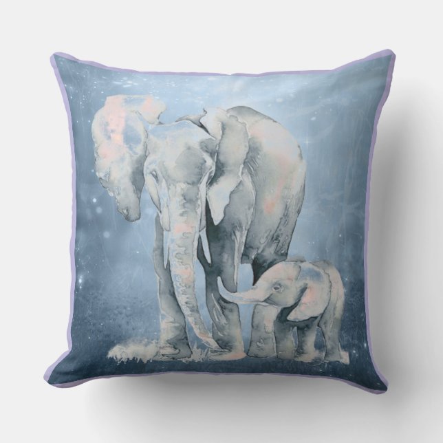 Almofada Watercolor Elephant & Baby Willife Animal art (Frente)