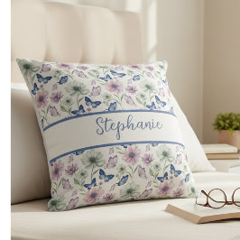 Almofada Watercolor Floral Butterfly Throw Pillow