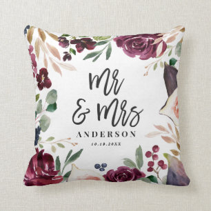 Almofada Watercolor floral + dia de casamento do script Sr.