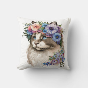 Almofada Watercolor Floral Ragdoll Cat