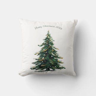 Almofada Watercolor Green Christmas Tree Winter Holiday