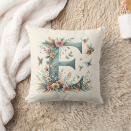Almofada Watercolor Greenery Fairies Monograma - Letra E