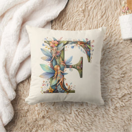 Almofada Watercolor Greenery Fairies Monograma - Letra F