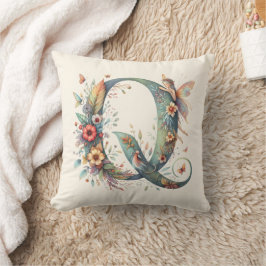Almofada Watercolor Greenery Fairies Monograma - Letra Q