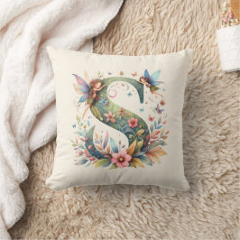 Almofada Watercolor Greenery Fairies Monograma - Letra S
