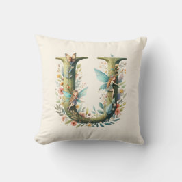 Almofada Watercolor Greenery Fairies Monograma - Letra U