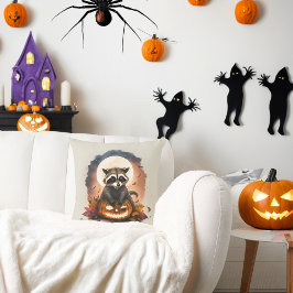 Almofada Watercolor Halloween Raccoon e Puppy