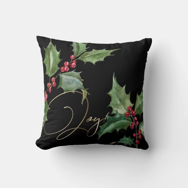 Almofada Watercolor Holly e Red Berries Colorway (Frente)