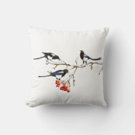 Almofada Watercolor Magpie Birds Nature Art