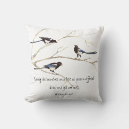 Almofada Watercolor Magpie Family Cote Natureza Animal