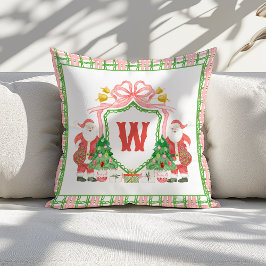 Almofada Watercolor Monogram Initial Plaid Santa Crest