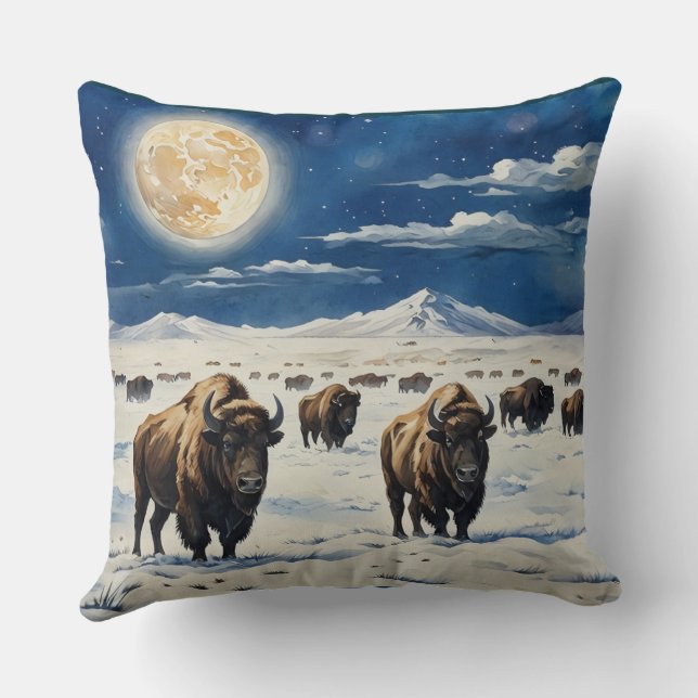 Almofada Watercolor Moonlit Bison (Verso)