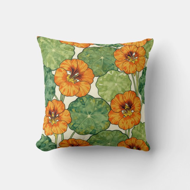 Almofada Watercolor Nasturtium Floral Pattern (Frente)