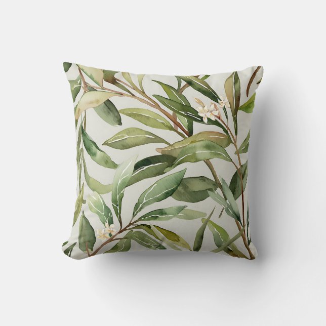 Almofada Watercolor Olive Branches Botanical (Frente)