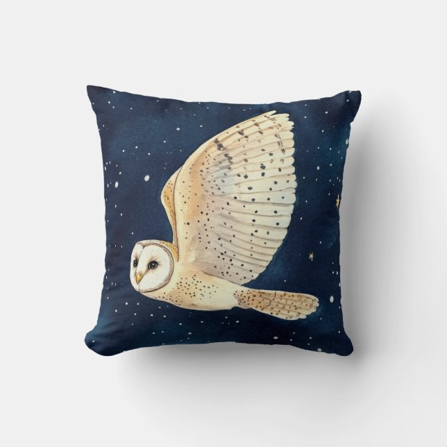 Almofada Watercolor Owl Starry Night Woodland Natal (Frente)