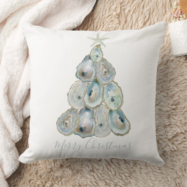 Almofada Watercolor Oyster Christmas Tree (Cobertor)
