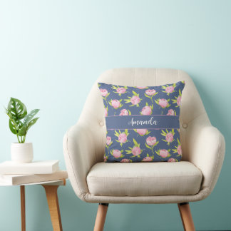 Almofada Watercolor Pattern with Delicate Pink Round Pillow